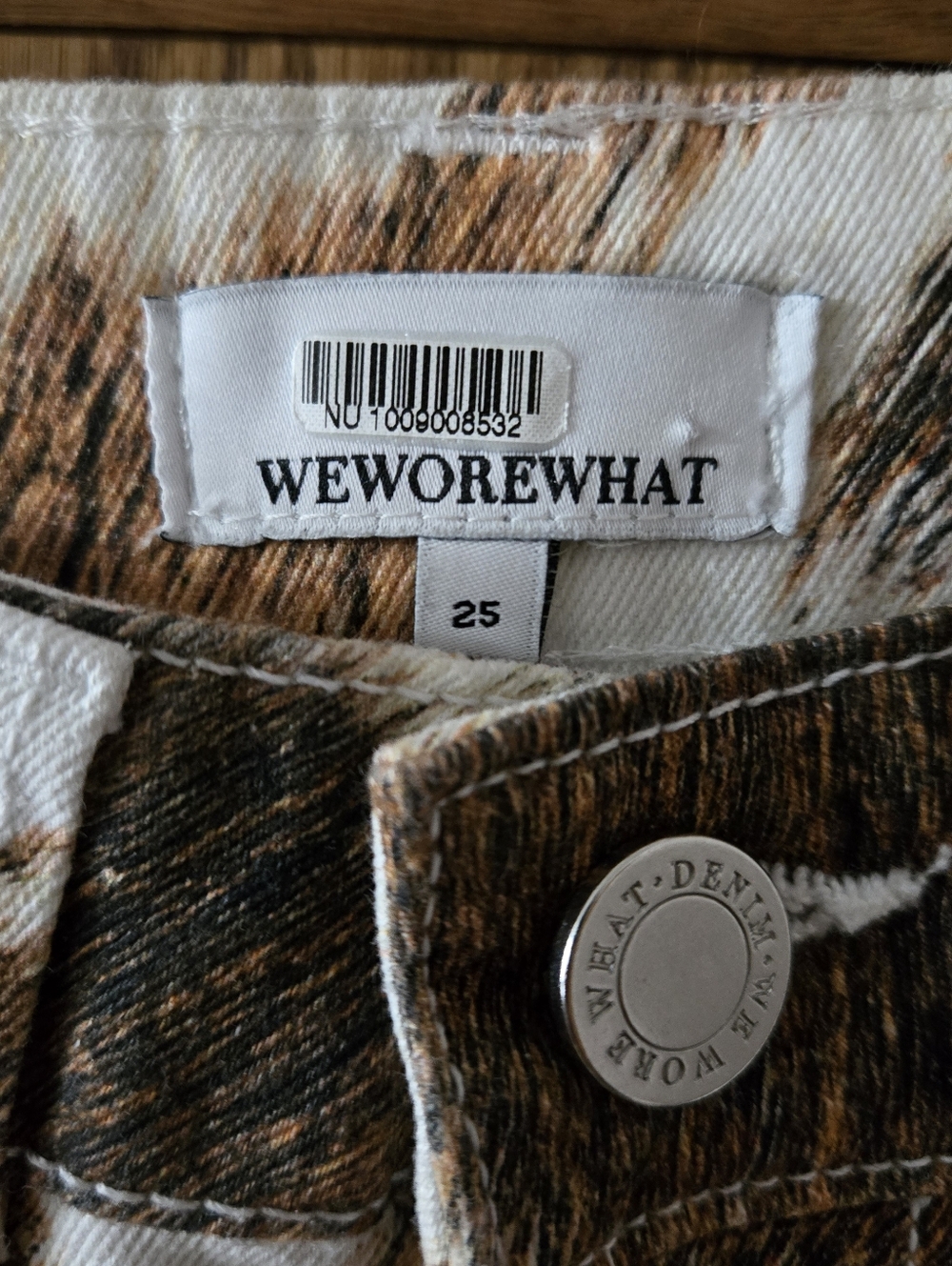 WeWoreWhat Cowhide Print Stiletto Slit Jeans - Picture 2 of 7